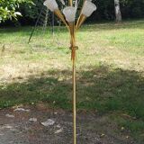Vintage floor lamp in gilded brass with 5 glass tulips from the 50s
