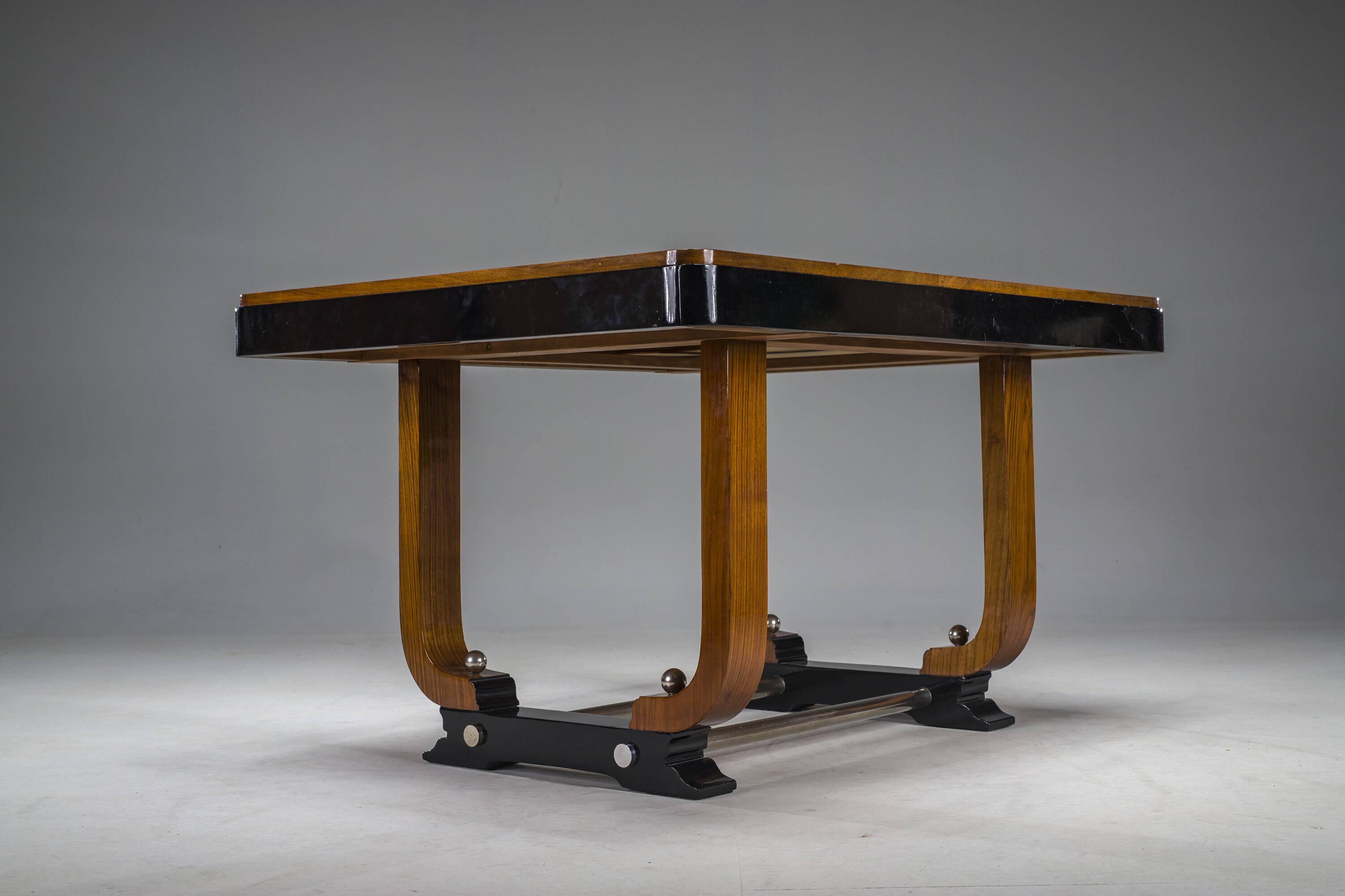 Art Deco French Walnut & Burl Dining Set, 1930s, Set of 7