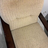 Pair of vintage beech and fabric armchairs, France, 1970s