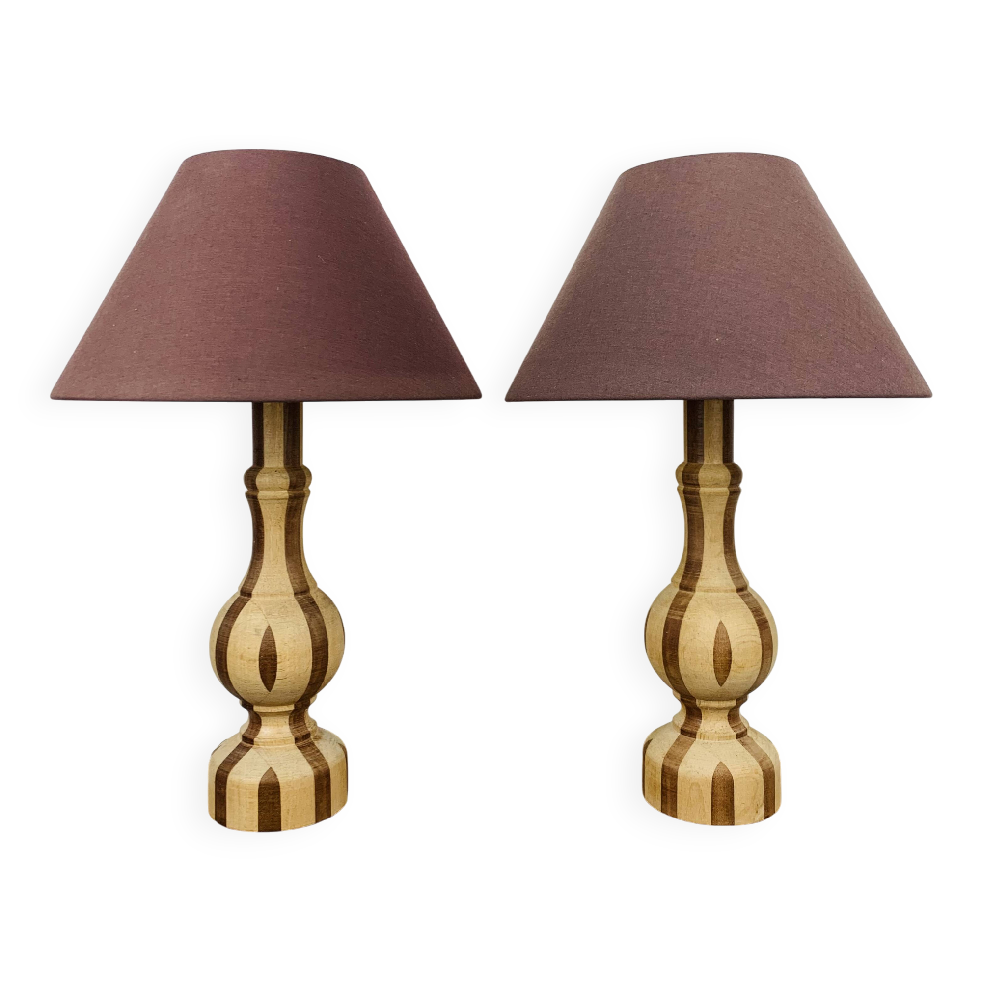 Pair of vintage turned wood lamps