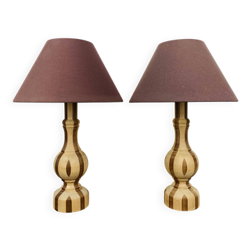 Pair of vintage turned wood lamps