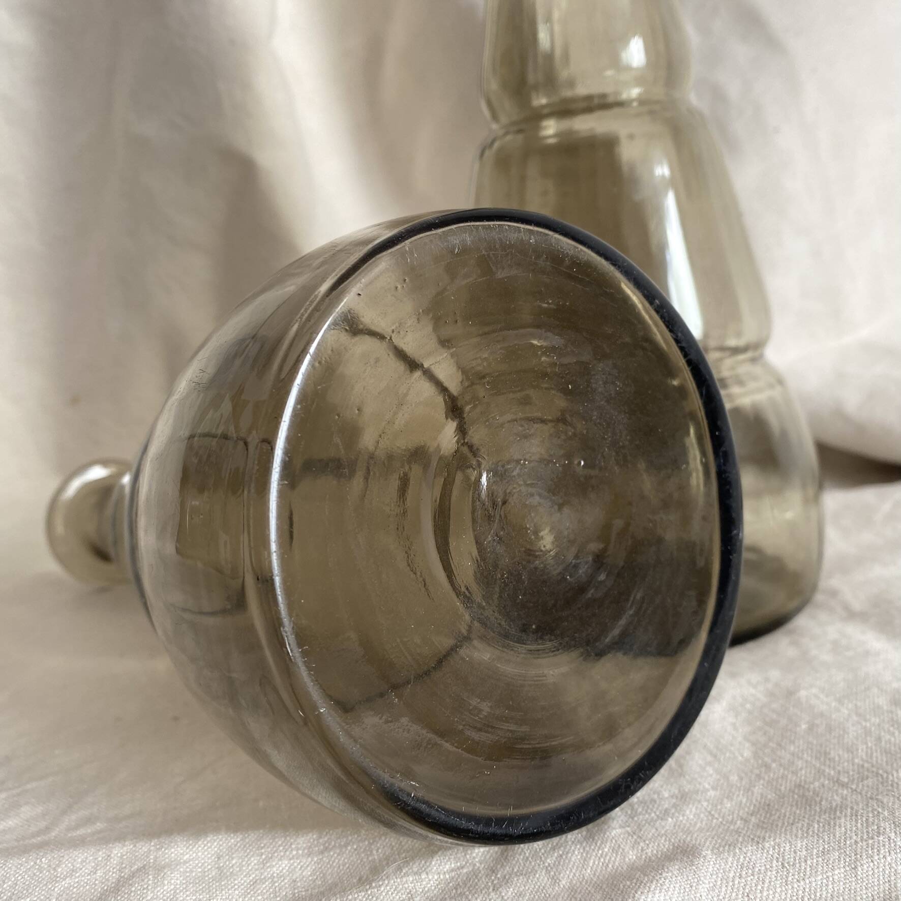 Pair of antique smoked glass vases carafes