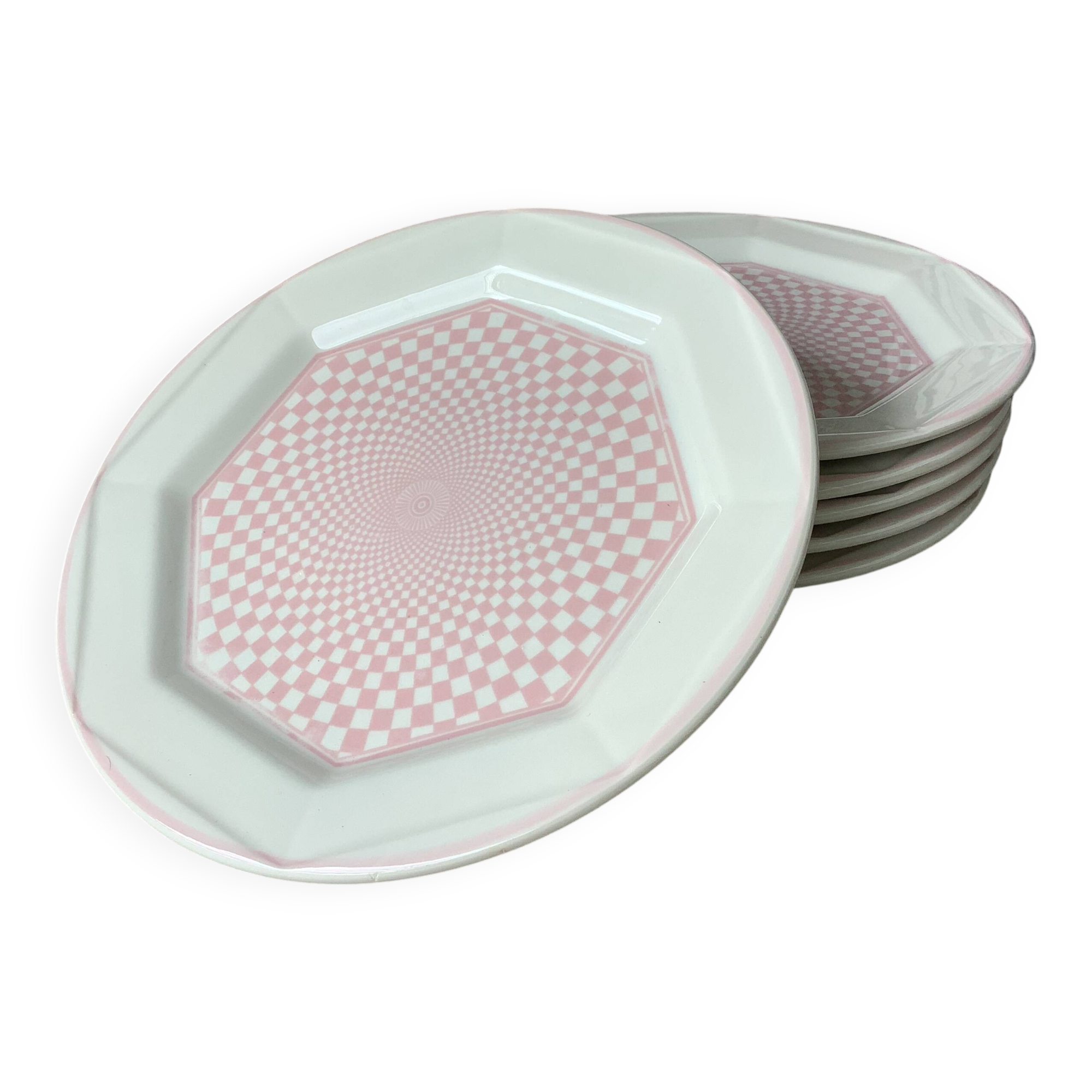 San Marciano psychedelic pink gingham plates - rare