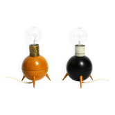 Pair of beautiful small Mid Century Modern tripod wooden table lamps
