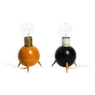 Pair of beautiful small Mid Century Modern tripod wooden table lamps