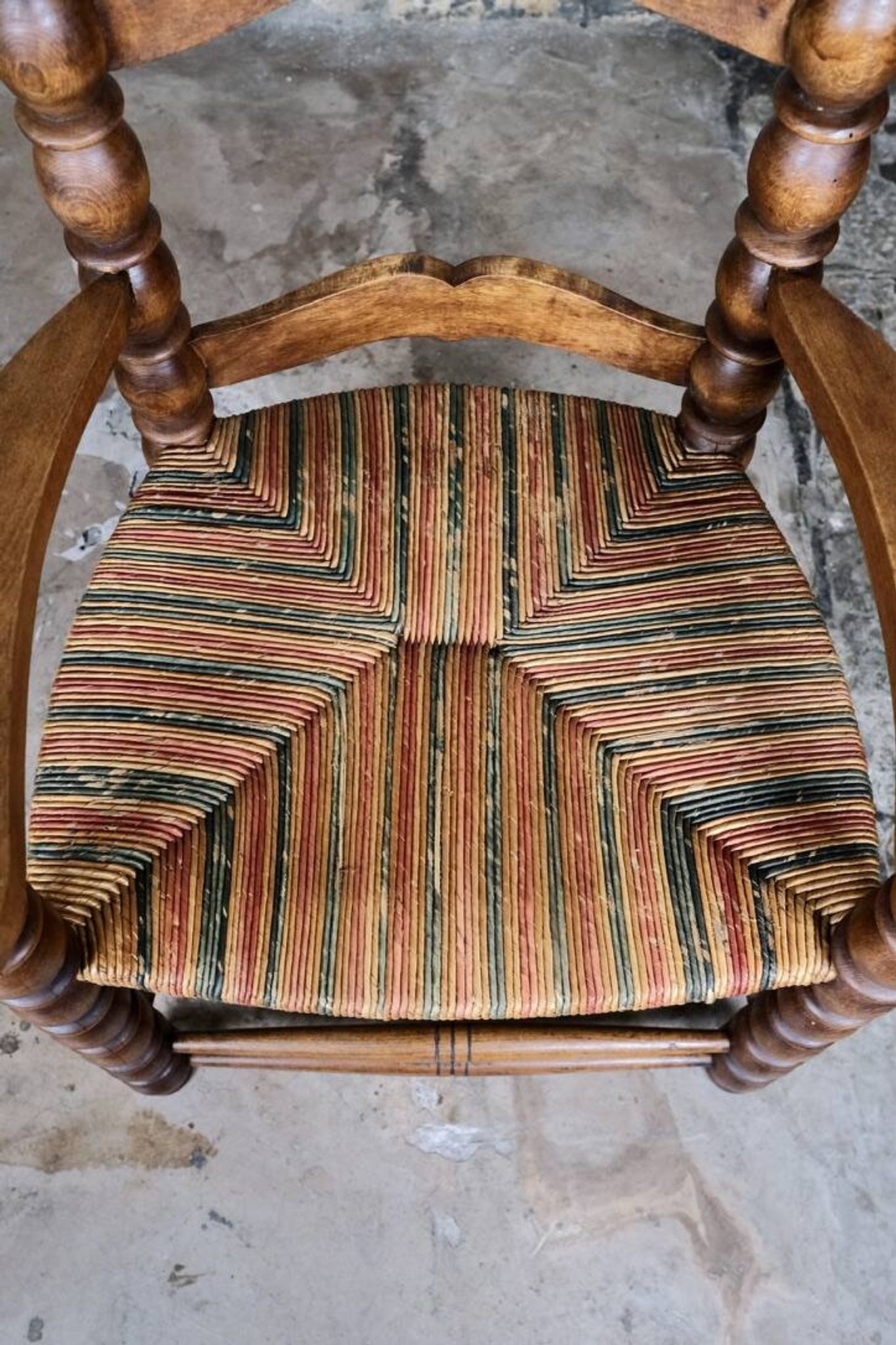 Pair of turned wooden spool armchairs, mid-20th century, France