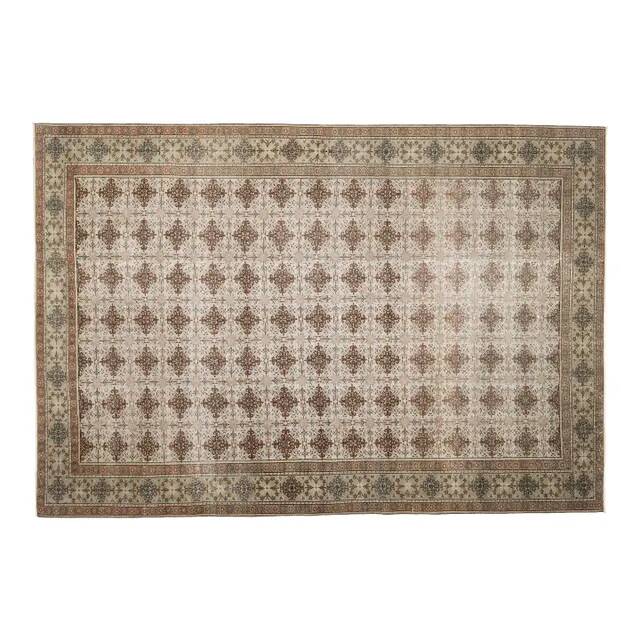 1970s vintage Turkish Oushak handmade wool cotton brown area rug 195x283