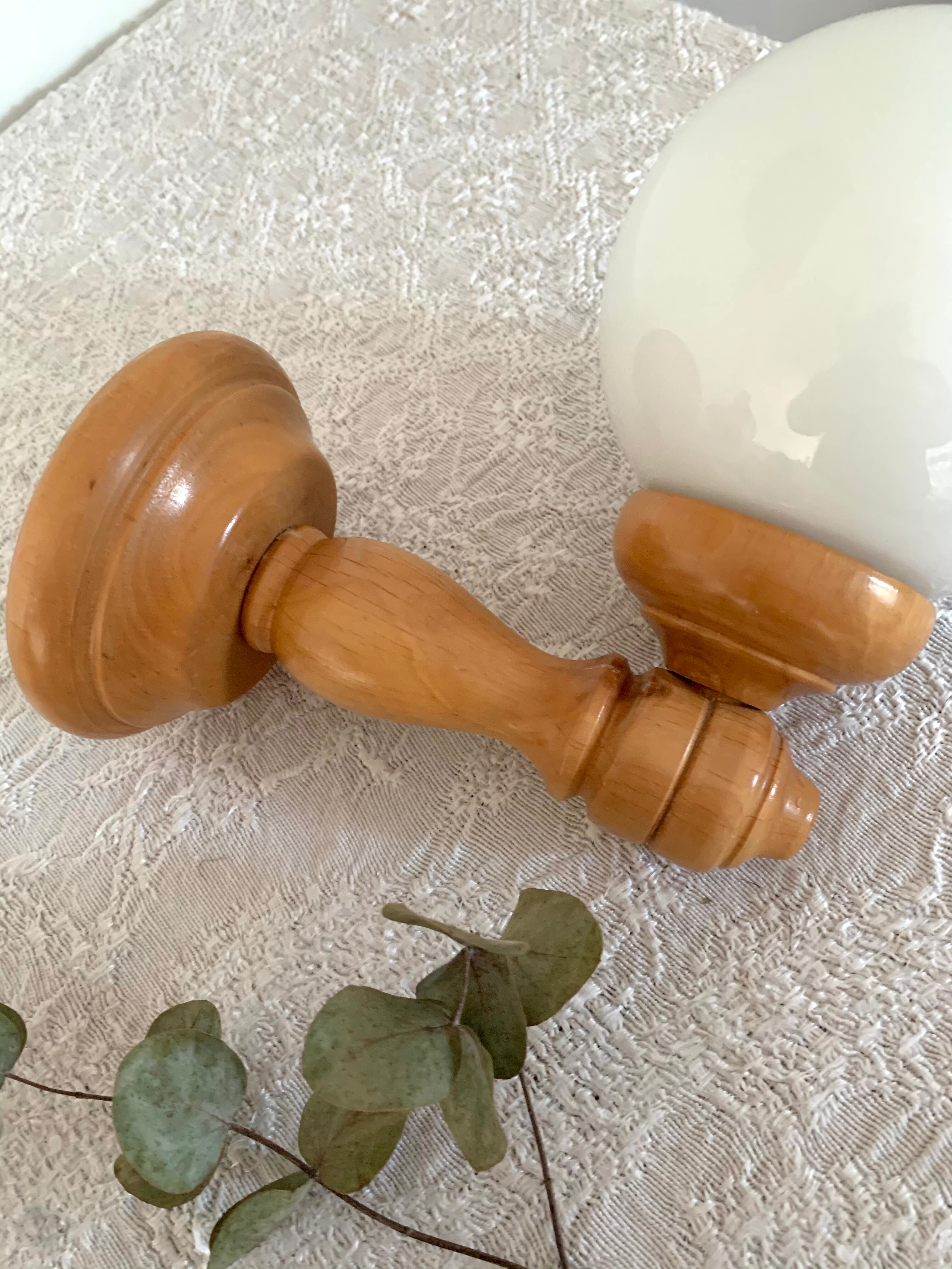 Opaline and wood sconces