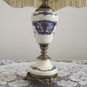French Vintage Decorative Silver Metal and Porcelain Shaded Table Lamp