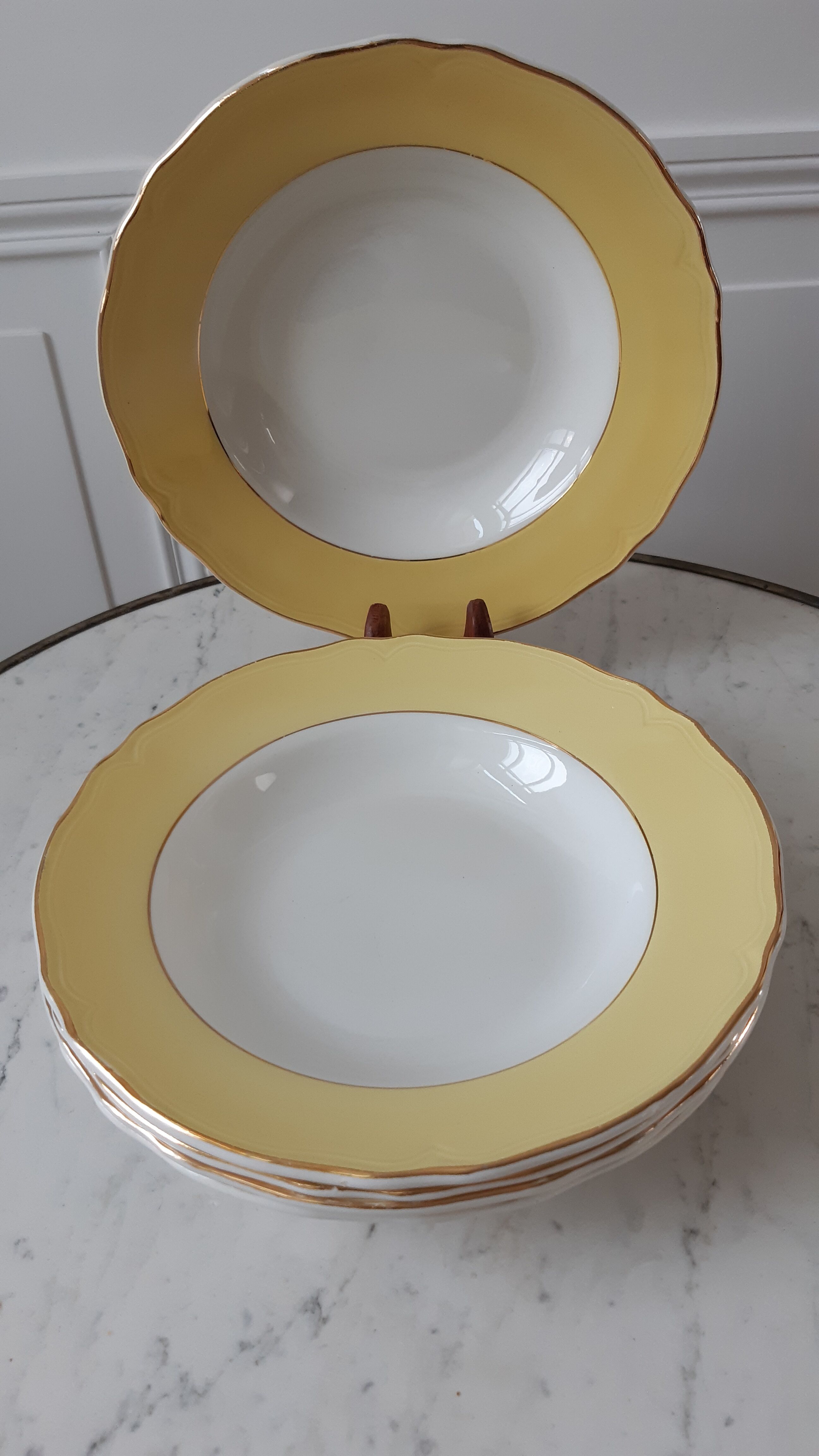 Set of 5 hollow plates Badonviller yellow chick 50-60s