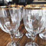 Set of 6 vintage red wine glasses with scrolled drinking rim and gold rim