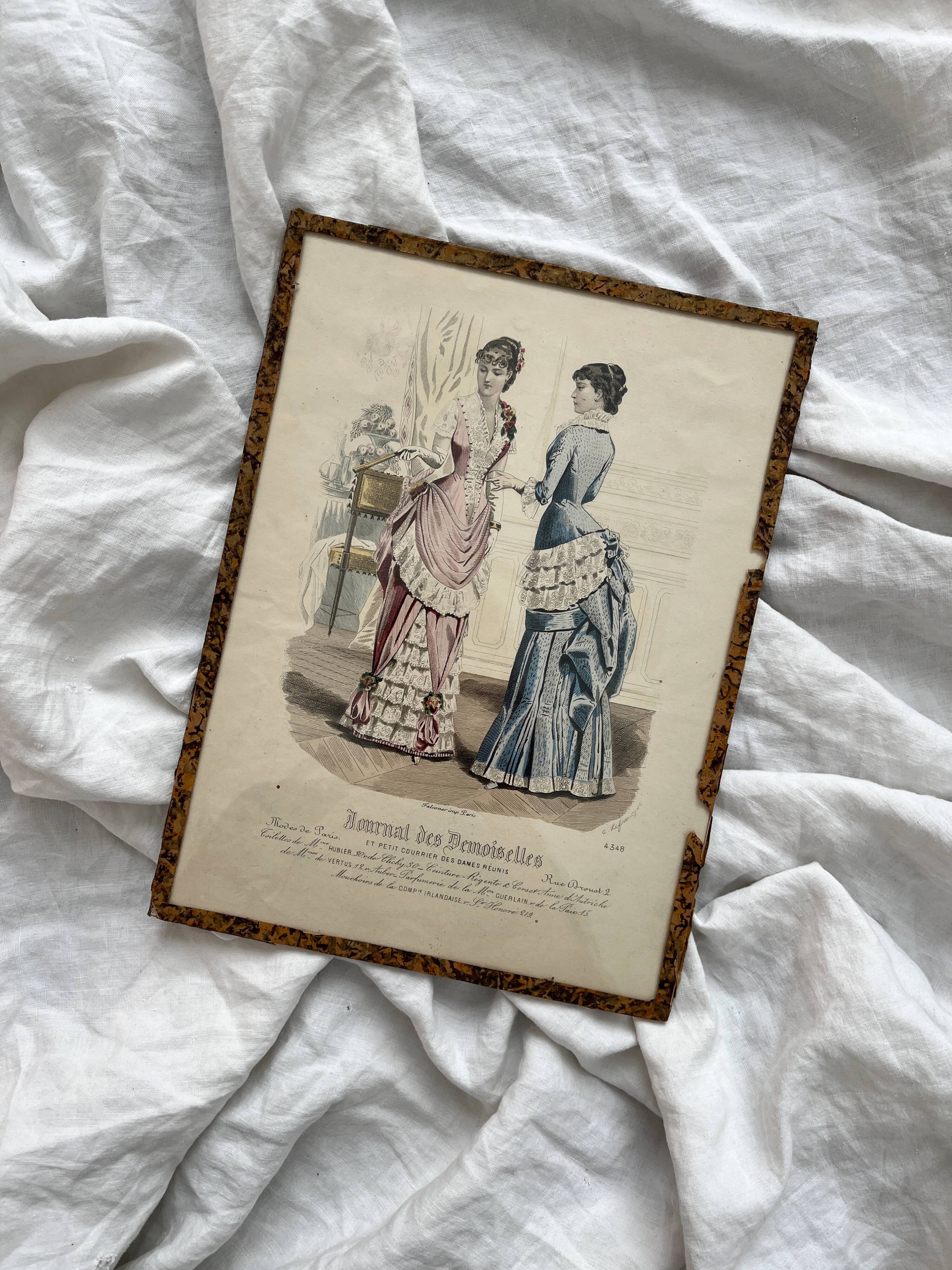 Engraving lithograph old fashion illustration under glass late 19th century