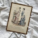 Engraving lithograph old fashion illustration under glass late 19th century