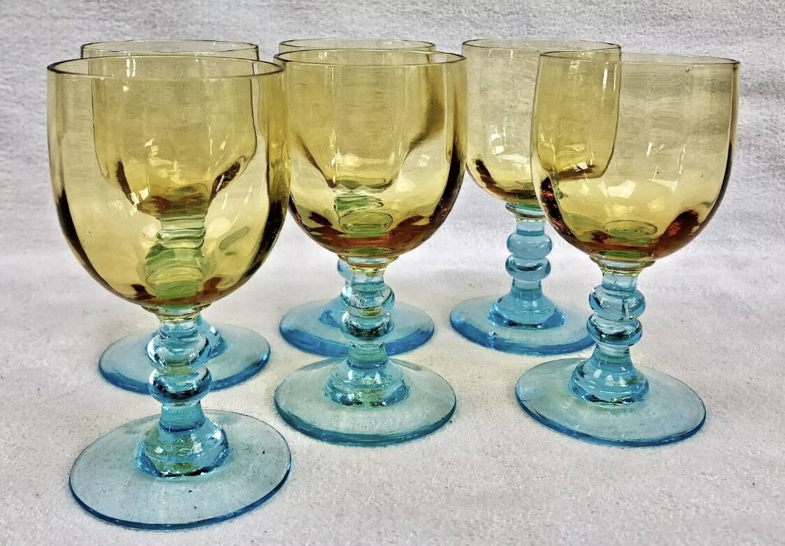 6 old two-tone George Sand wine glasses