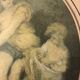 Set composed of two framed fashion engravings and a lithograph reproduction Automne by Watteau