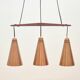 Mid Century Scandinavian Copper & Teak Triple Pendant By Jakobsson, 1950s