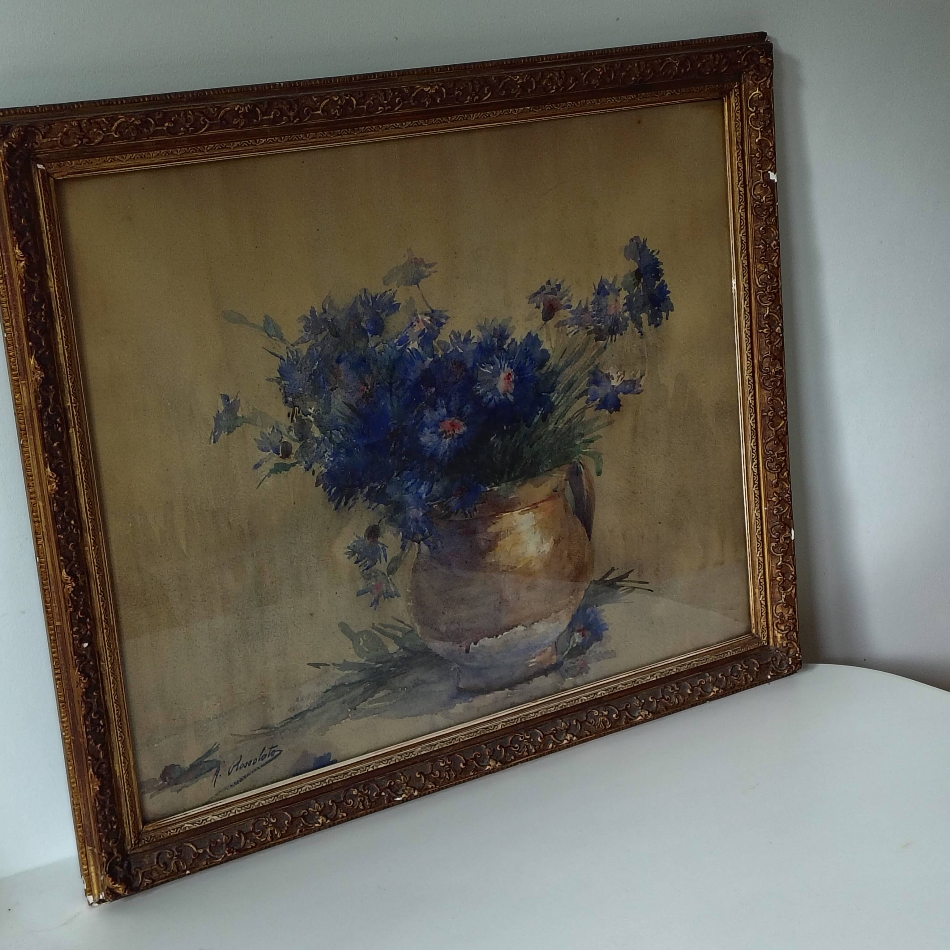 Nature morte en aquarelle italienne début XXe