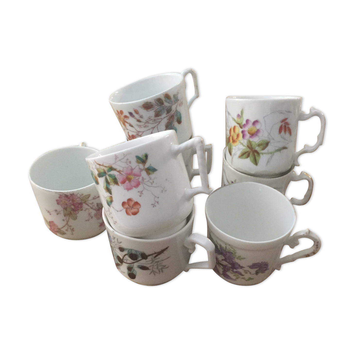 8 mismatched antique porcelain cups