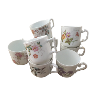 8 mismatched antique porcelain cups