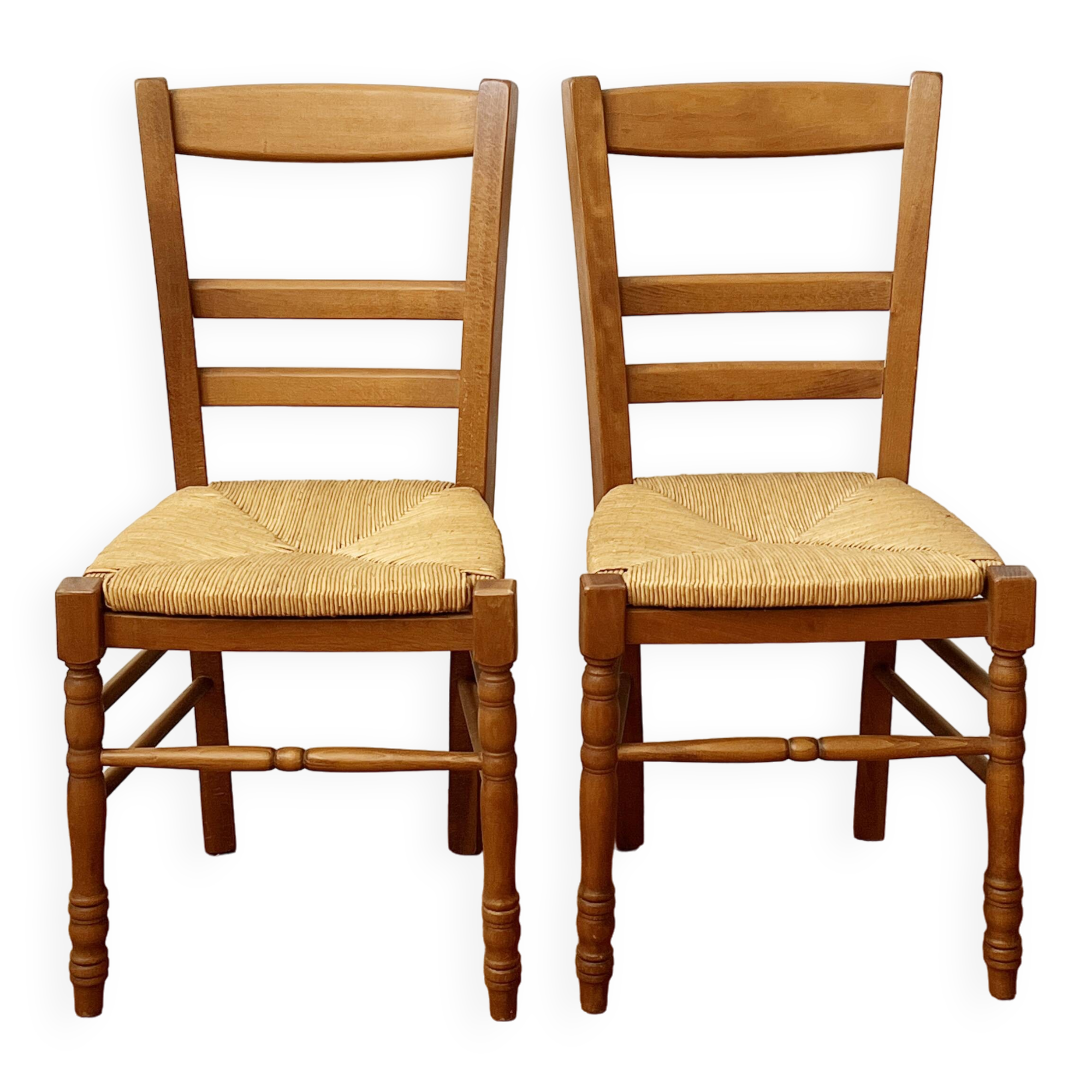 Pair of straw country chairs
