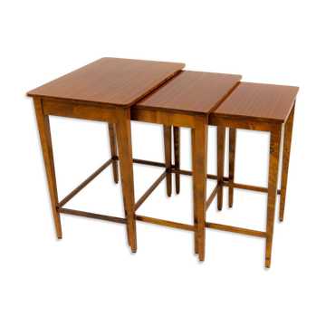 Nested tables in Art Deco style made of mahogany and stained birch, NK Sweden, 1940s.