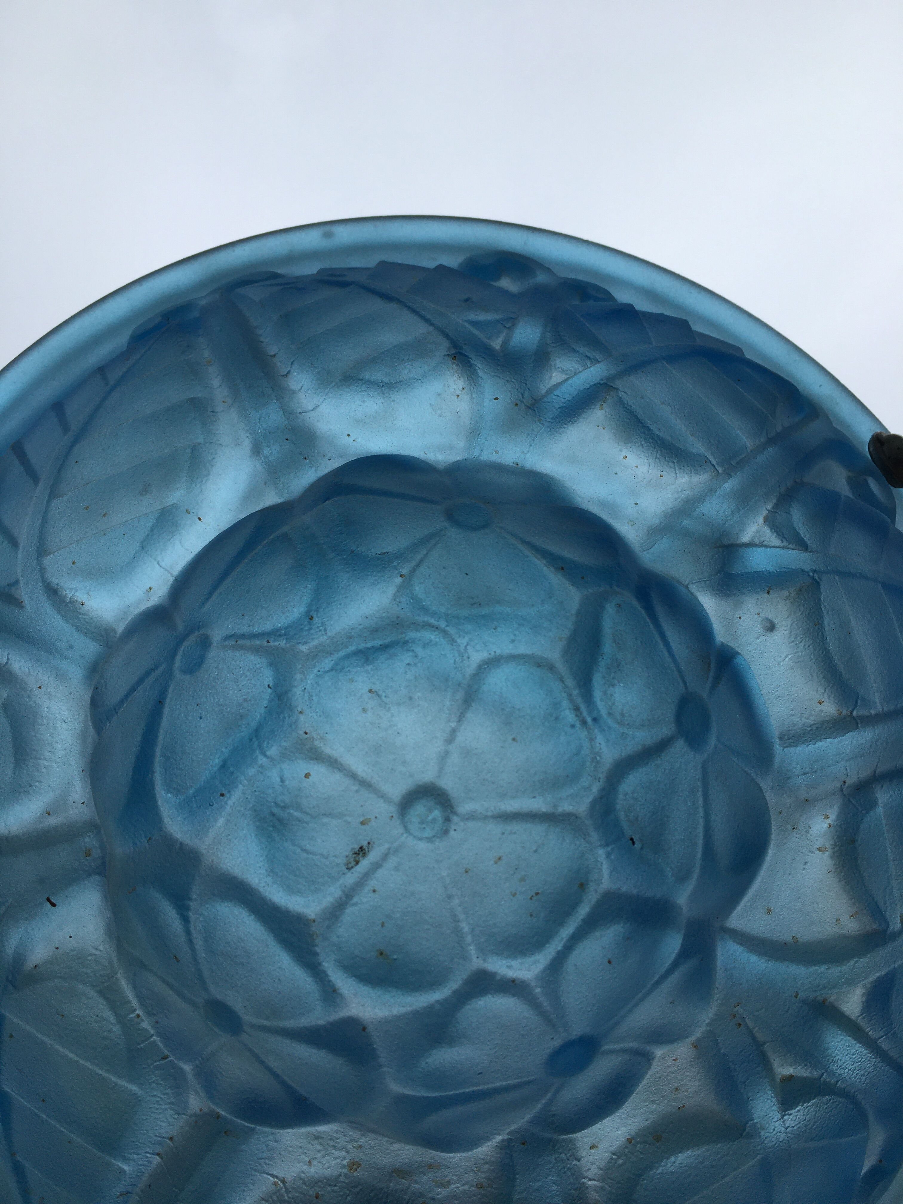 Chandelier, blue glass paste art deco Degué