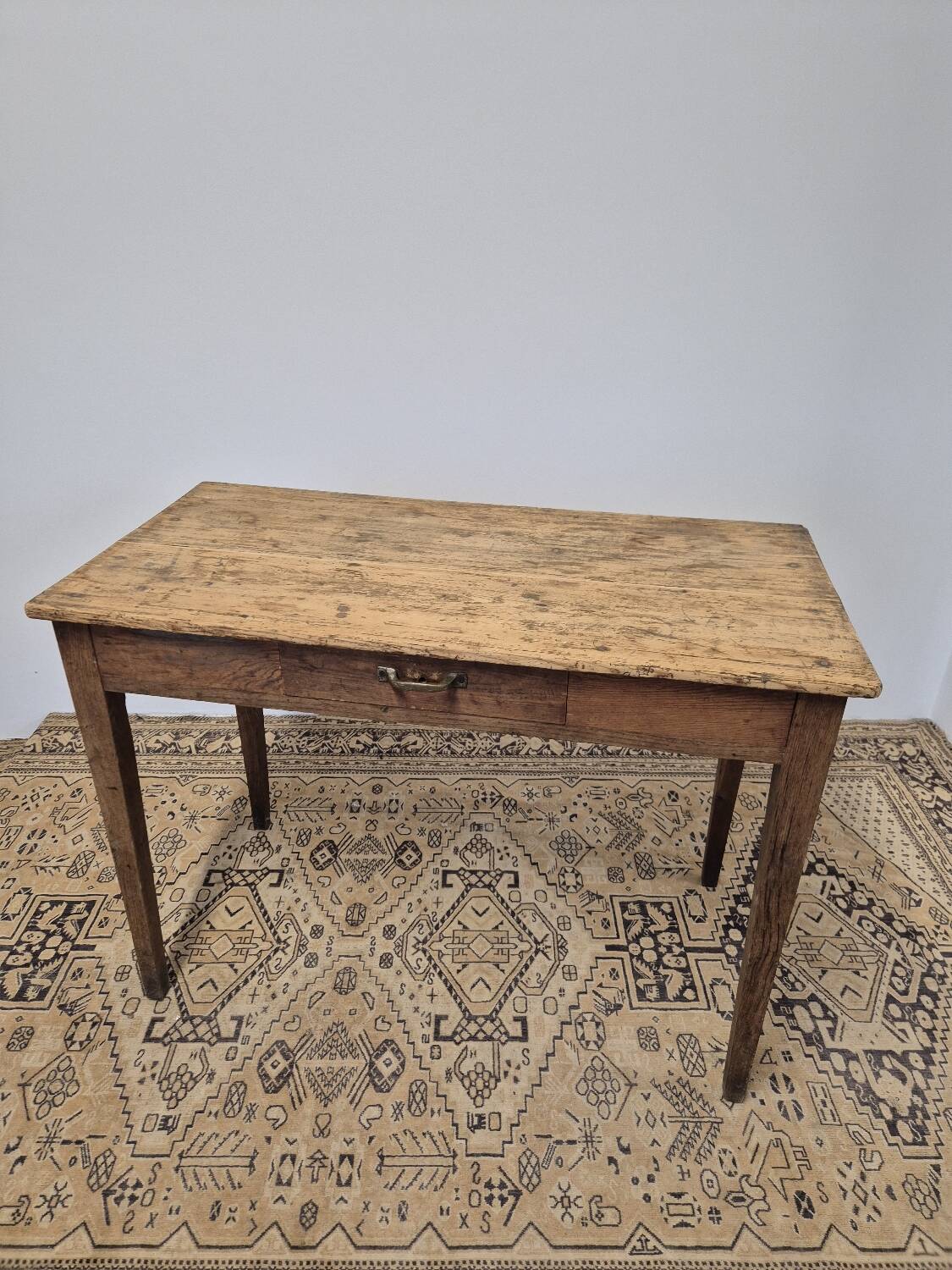 Rustic farmhouse table/desk in solid oak and antique fir 1950s