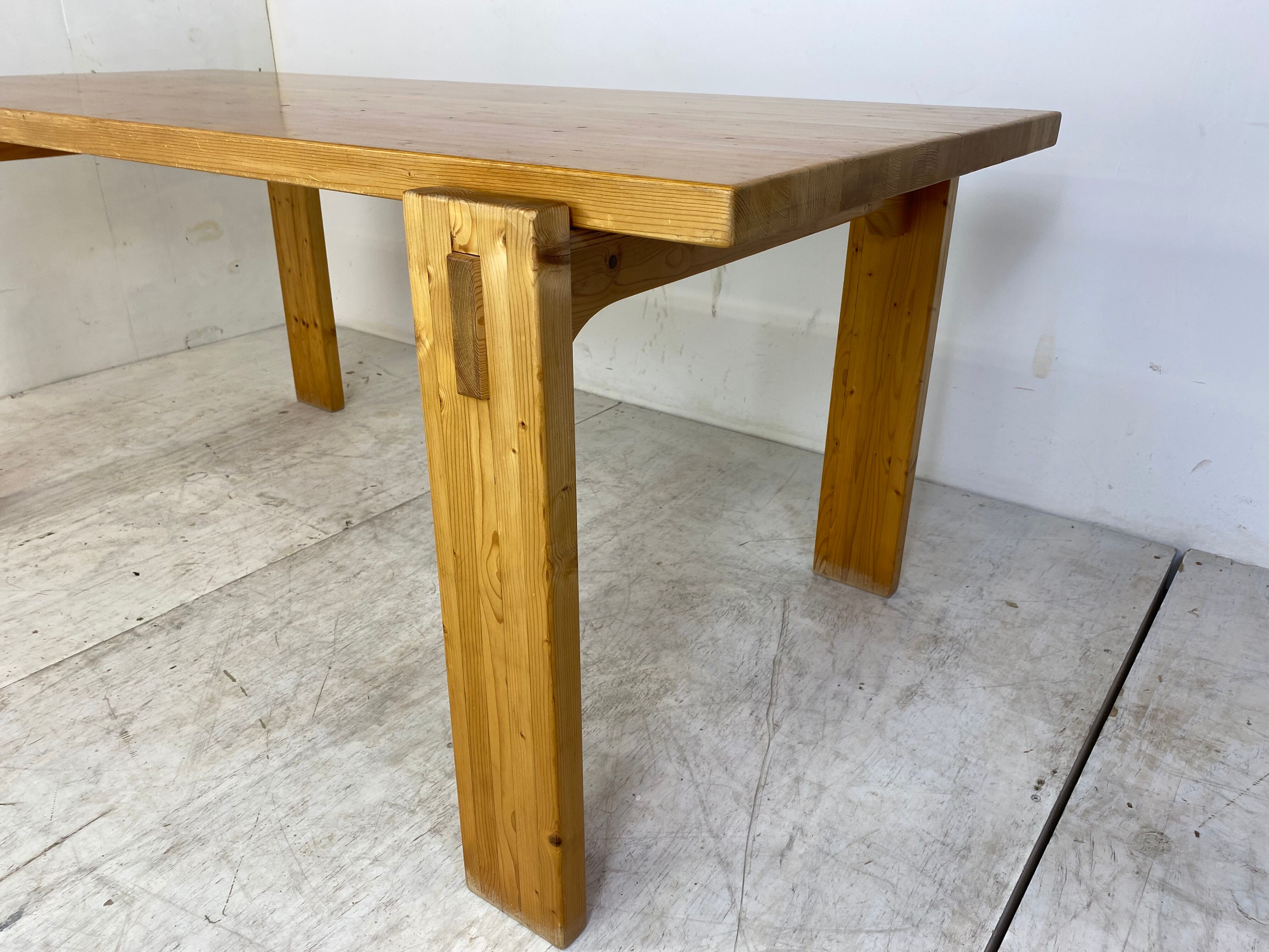 Scandinavian modernist brutalist pine rectangular dining table, 1960s