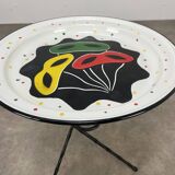 Table d'appoint tripode vintage, tôle émaillée, années 50, bout de canapé