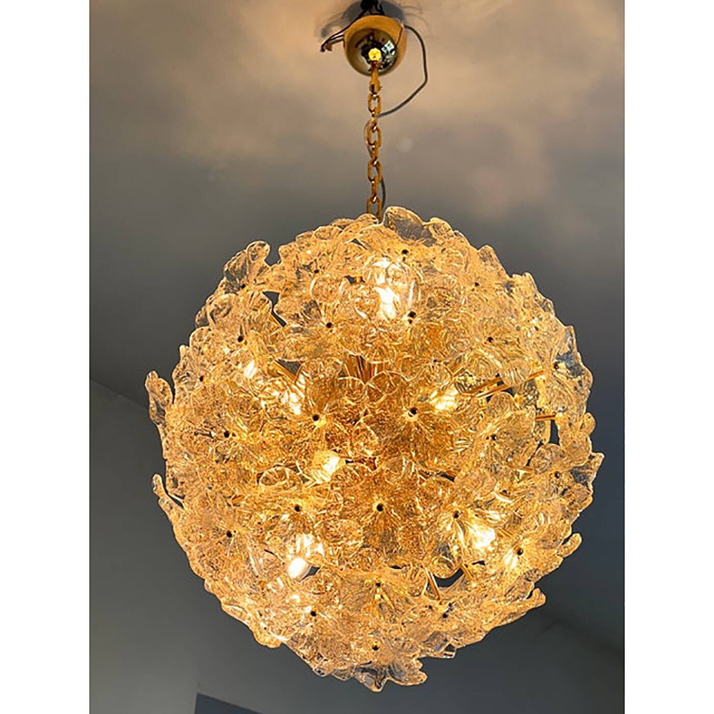 Transparent and Gold Lotus Glass Sputnik Chandelier