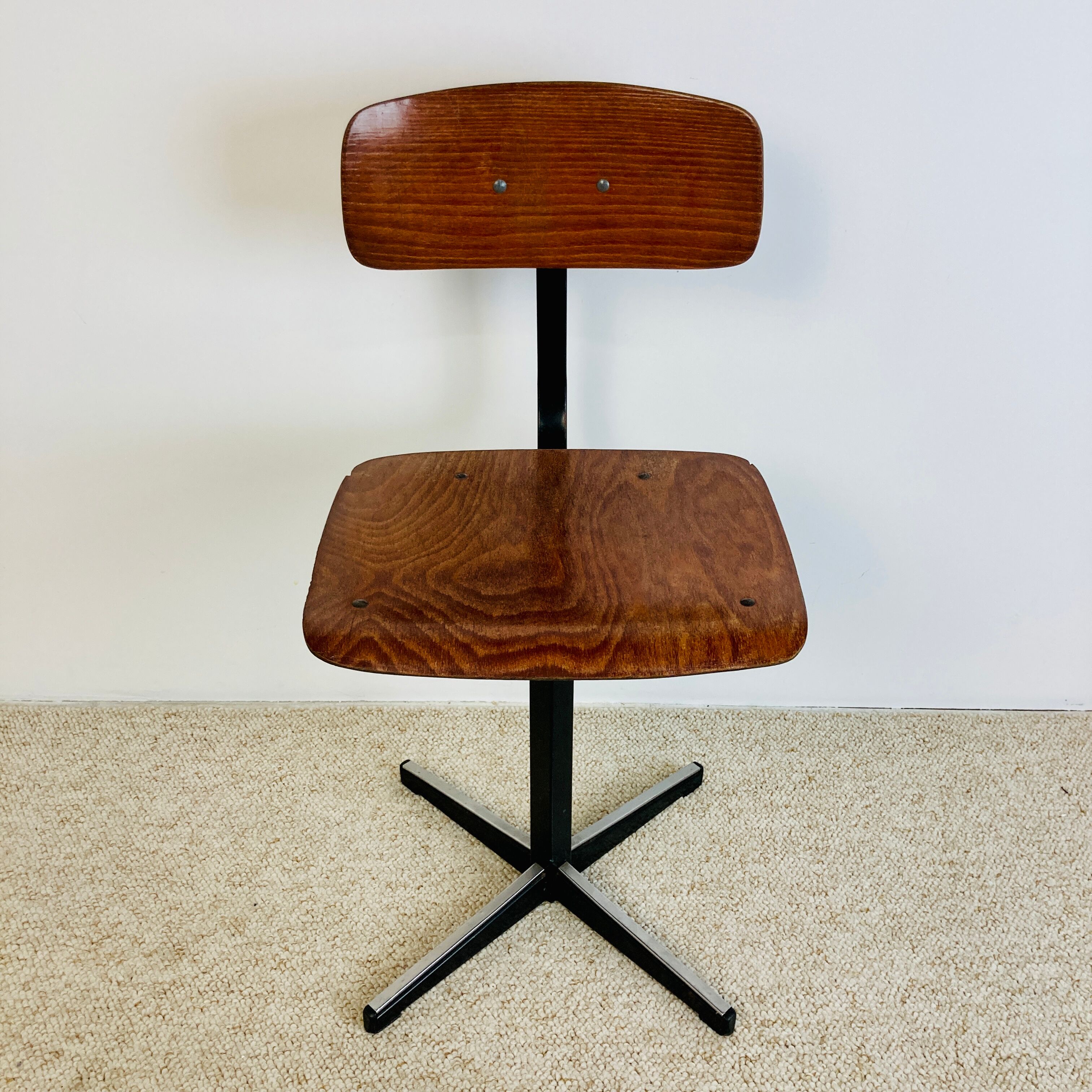 Office children's chair, wooden and metal, 70s