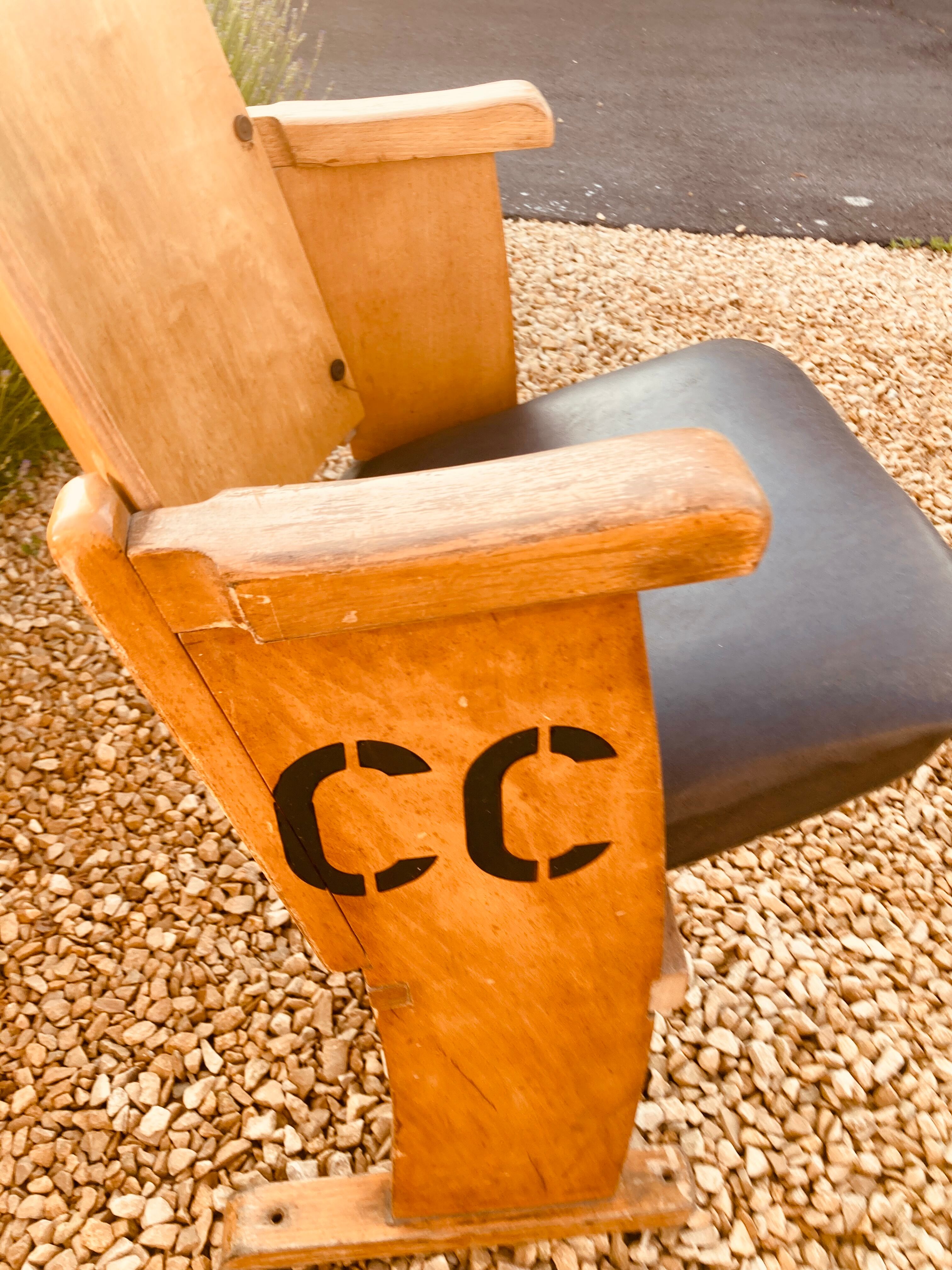 Chaise de cinéma 1920 en bois et skai