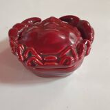 burgundy red slip ceramic box in the shape of a vintage crab