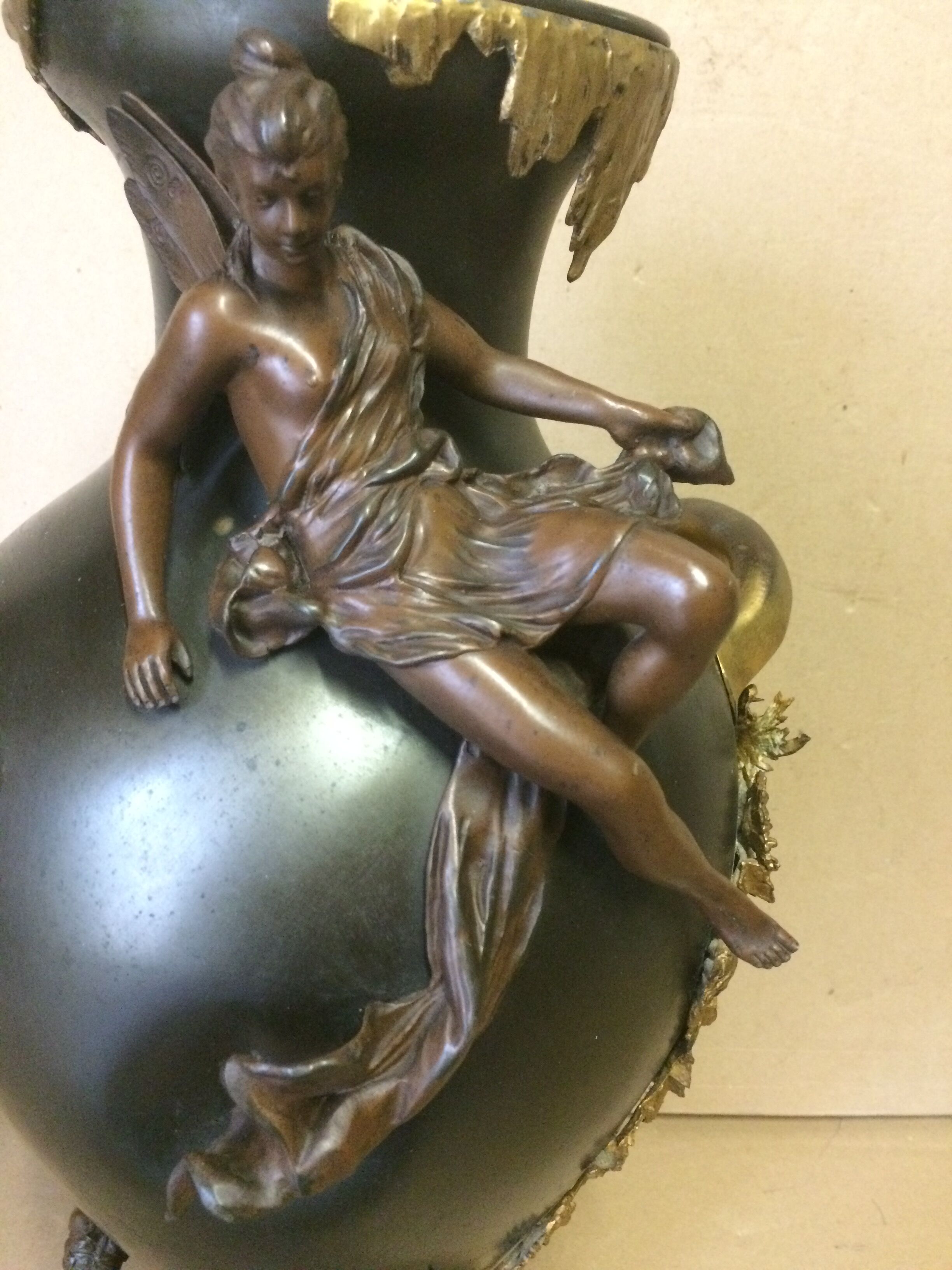 Large Art Nouveau vase in patinated and gilded metal period 1880 1900