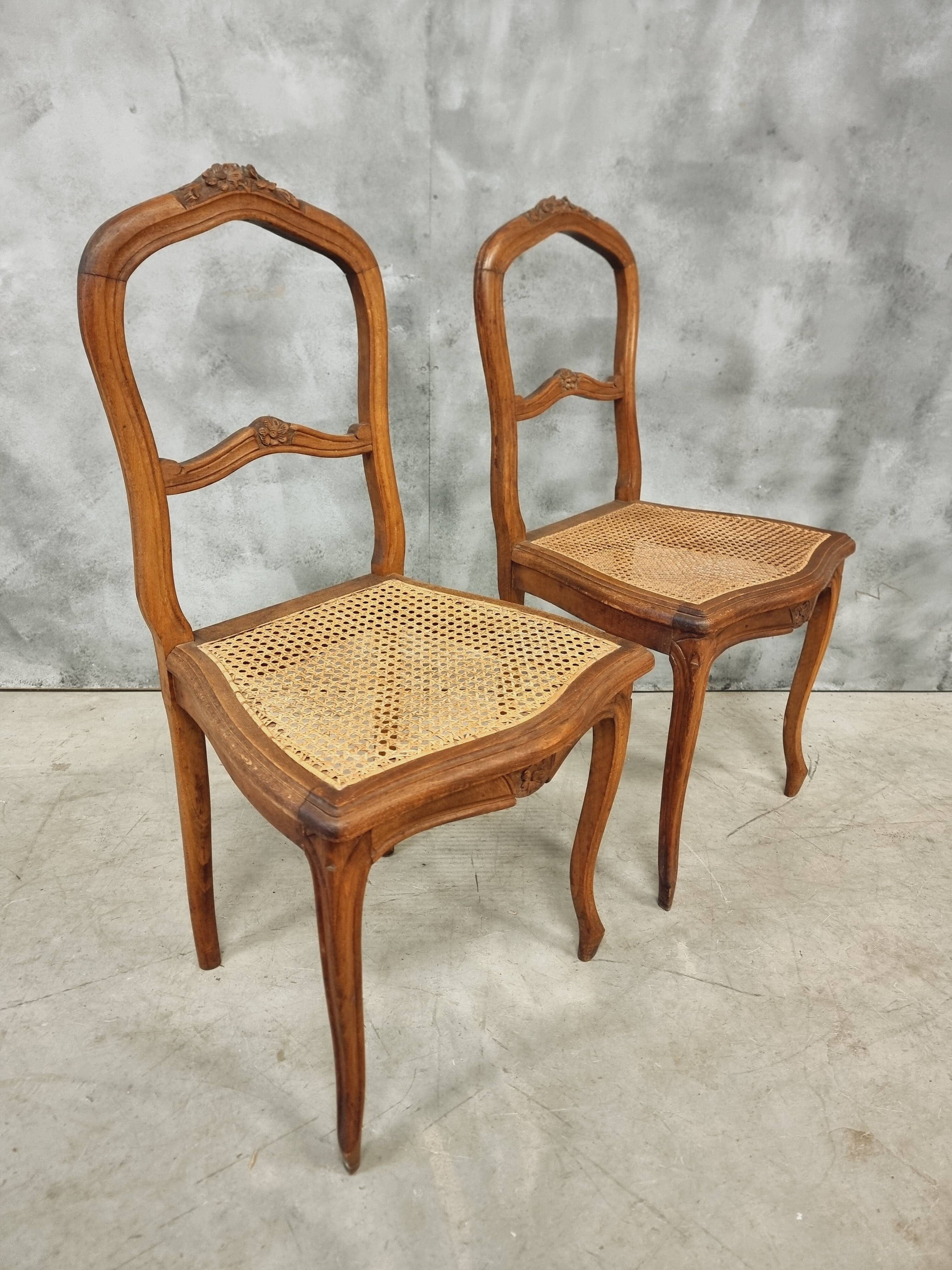 Set of antique French chairs dining chairs webbing and beech