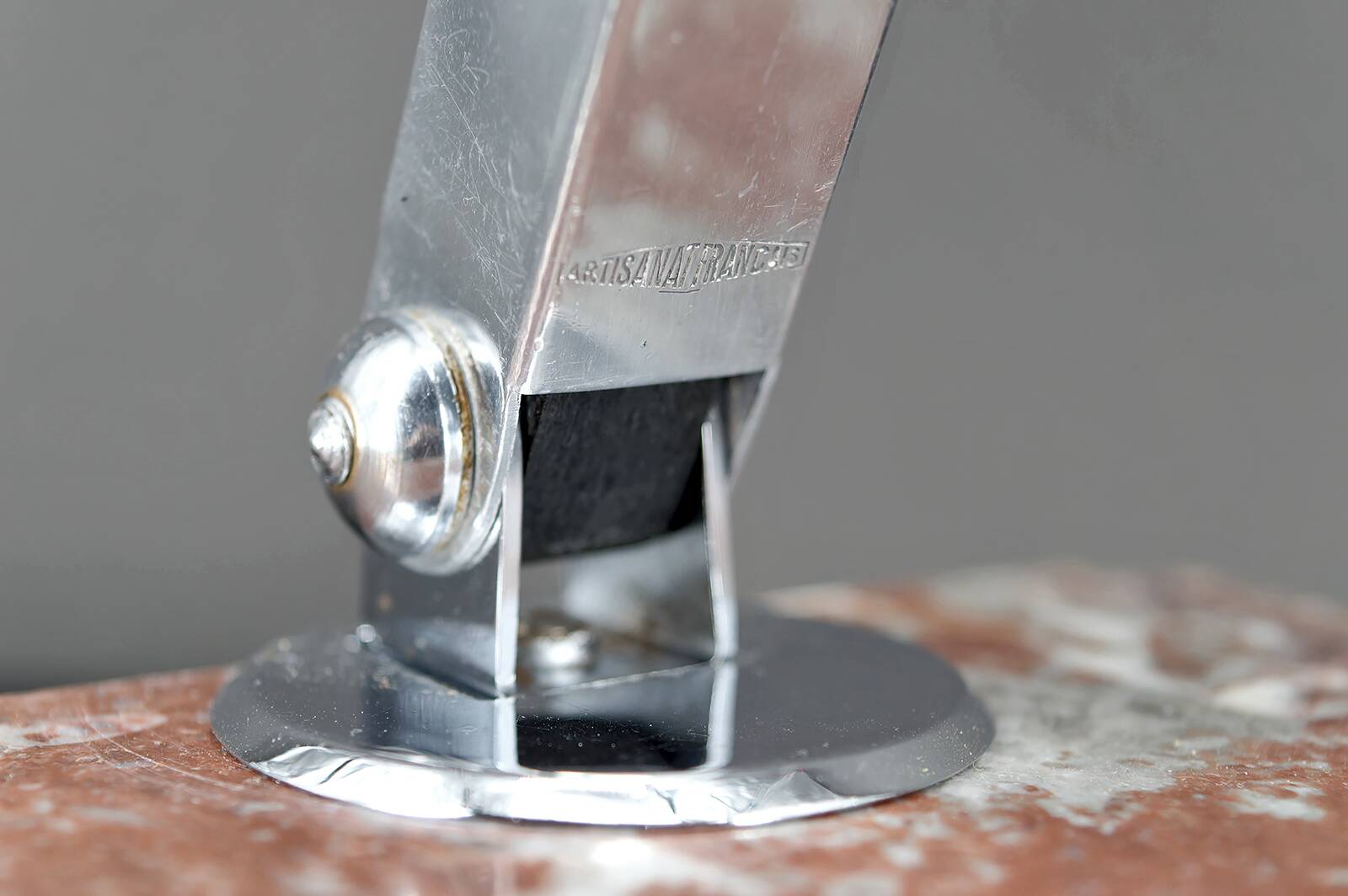 Large Desk Lamp, Chrome, Aluminum and Marble, Modernist Art Deco