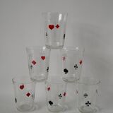 Set of 6 70s card game water glasses