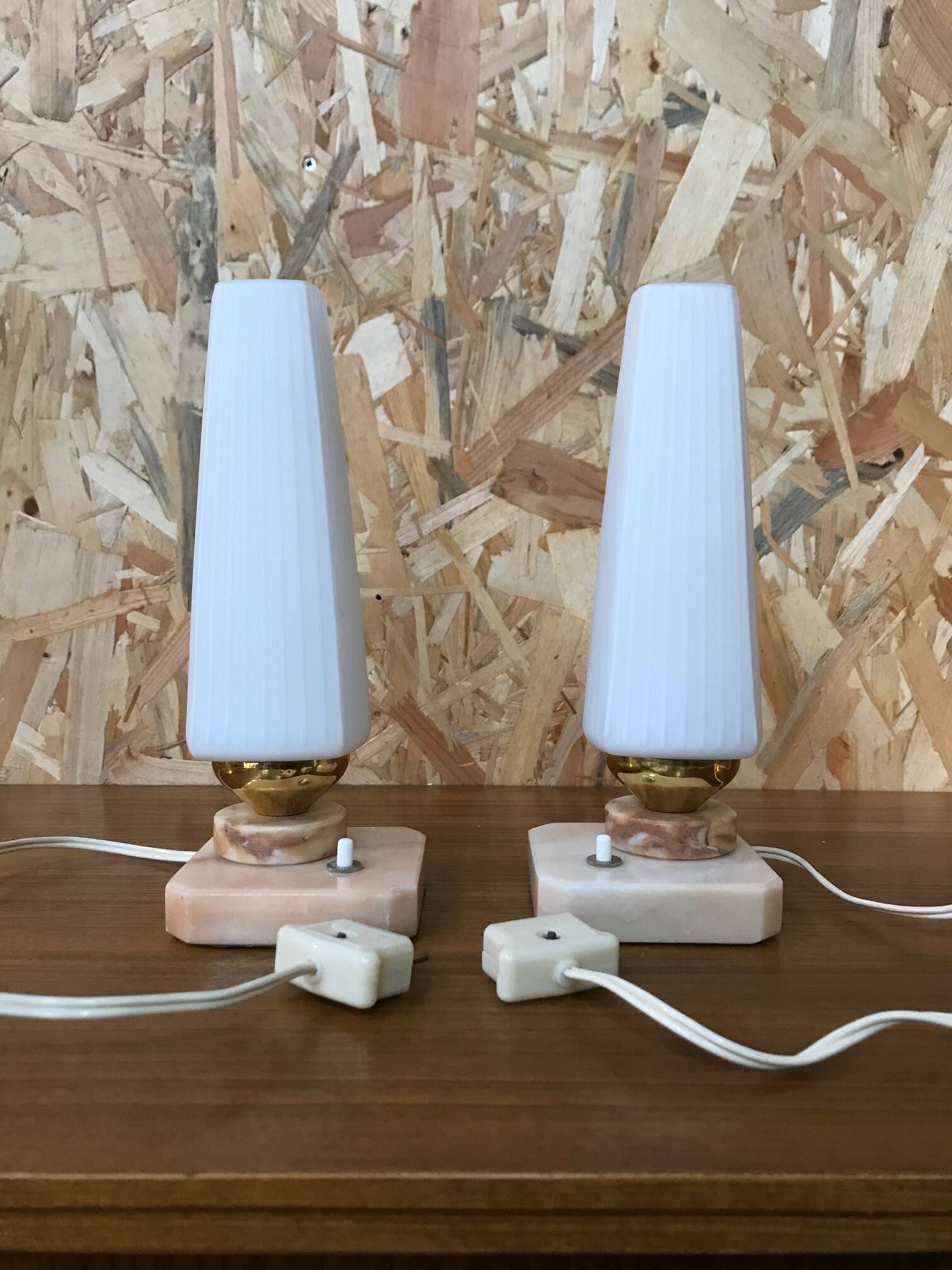 Vintage lamps in opaline and marble from the 1960s.