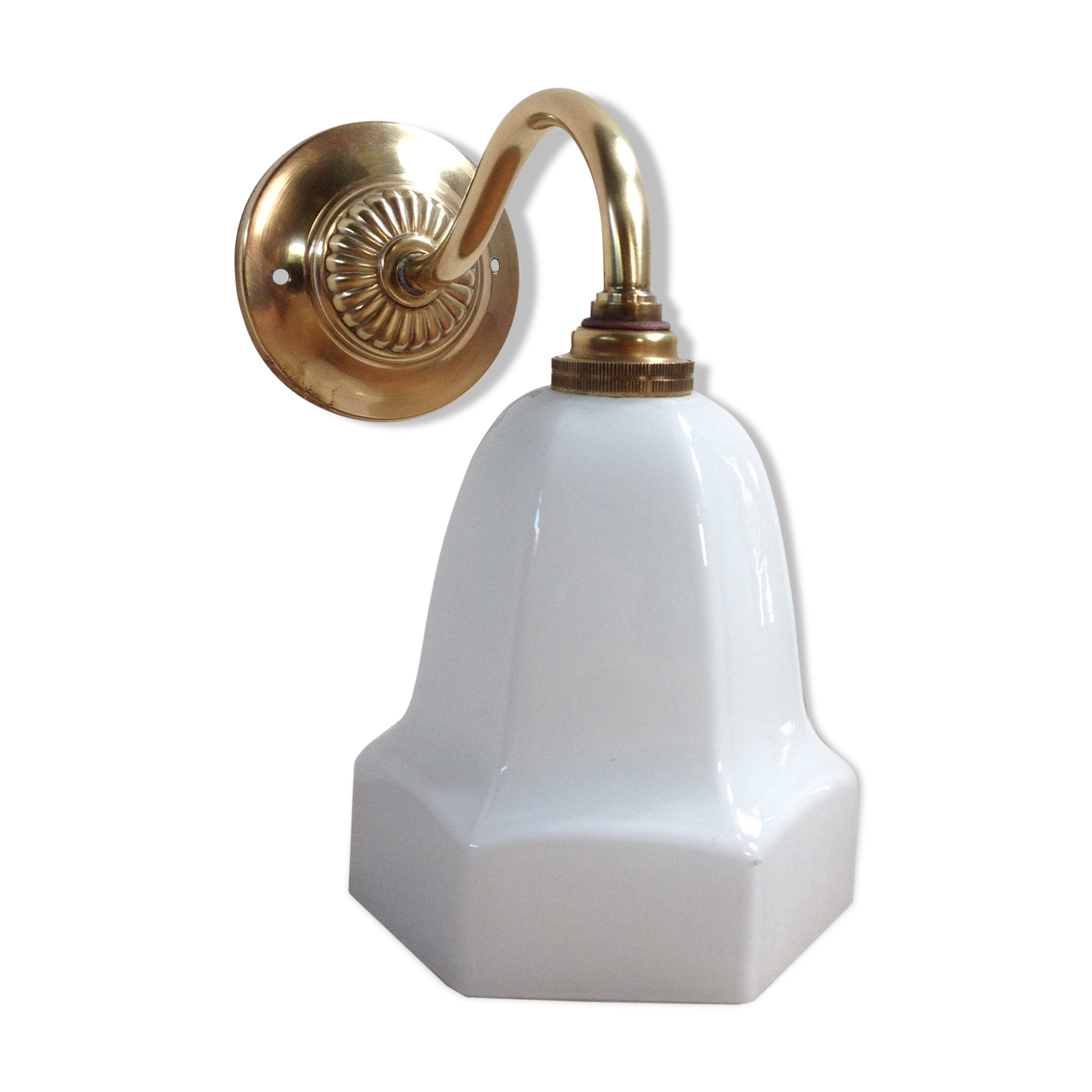 Art deco opaline and brass wall light