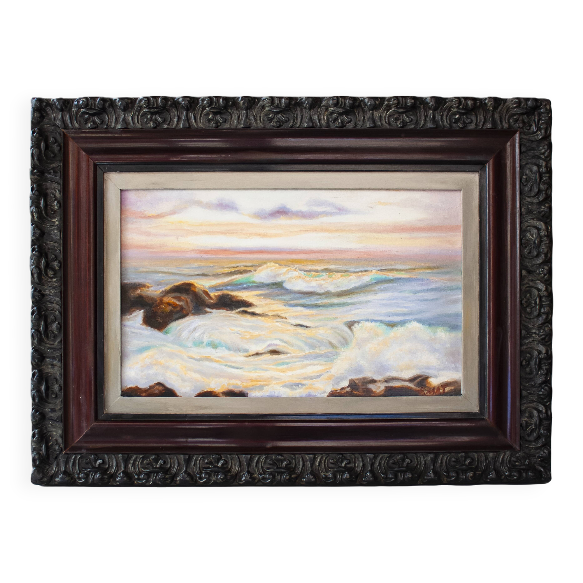 Cuadro antiguo del mar al óleo firmada. Marina al oleo firmada.