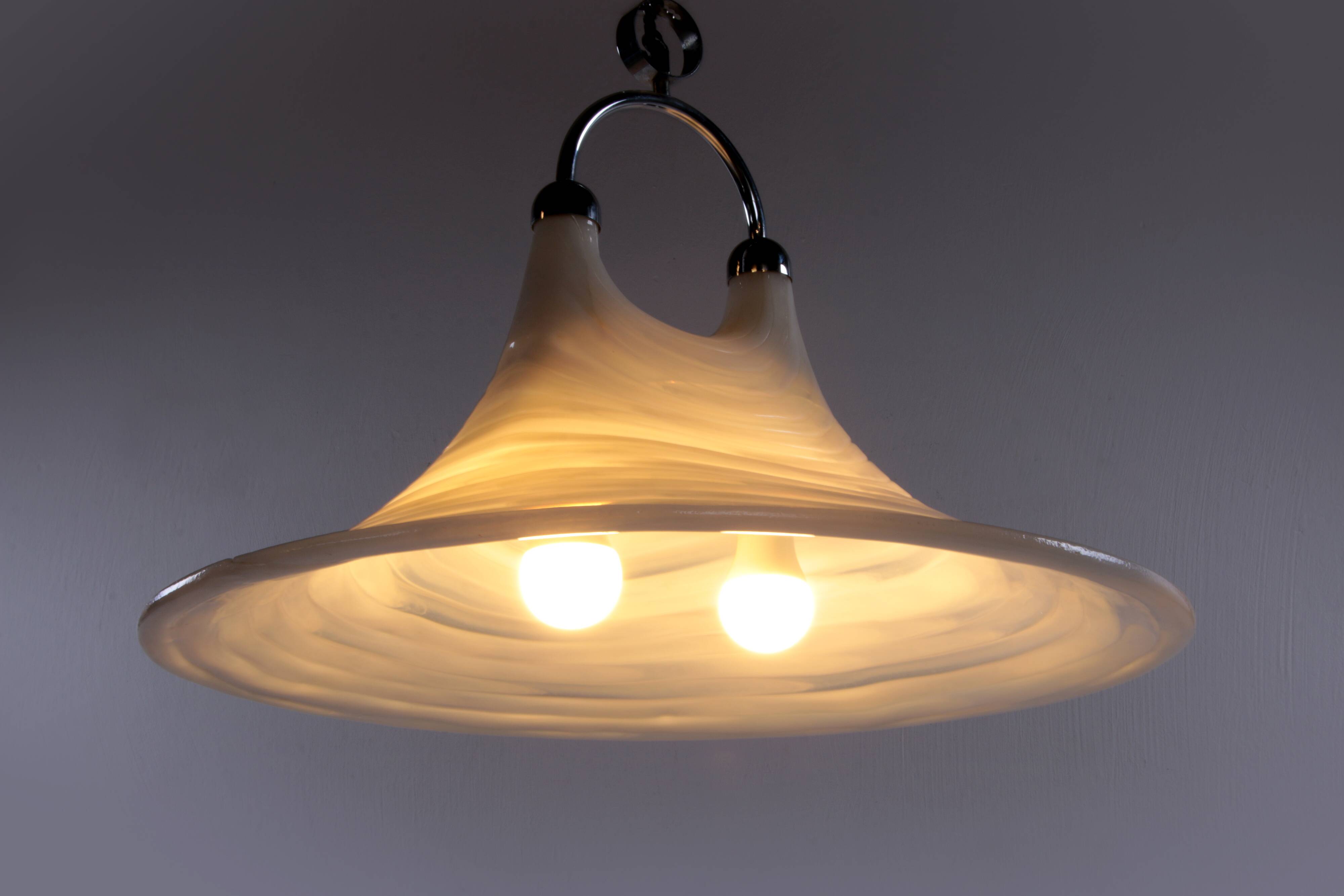 Vintage Space Age White hanging lamp Cristallux Germany 70