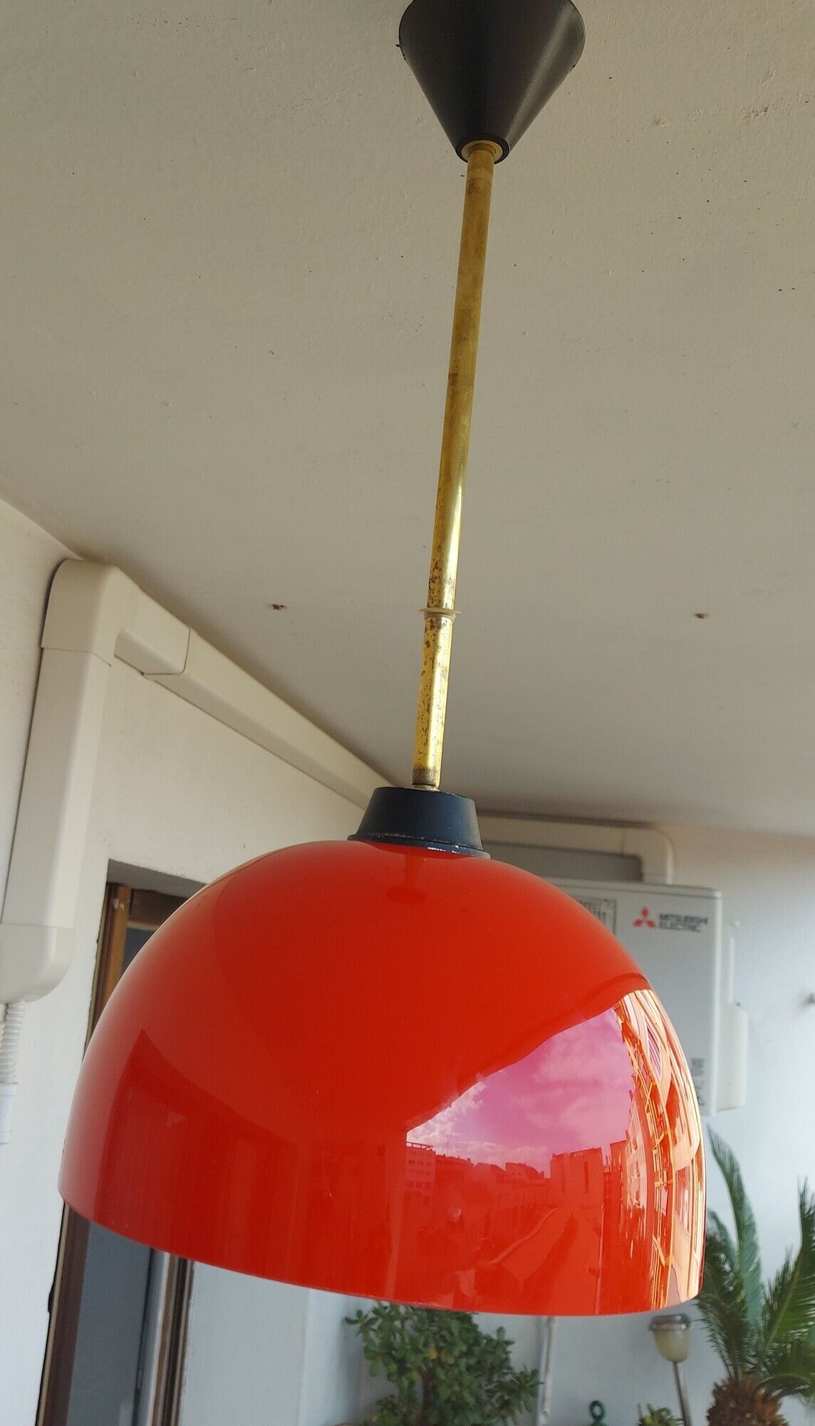 Vintage hanging lamp in red opaline of the 50/60