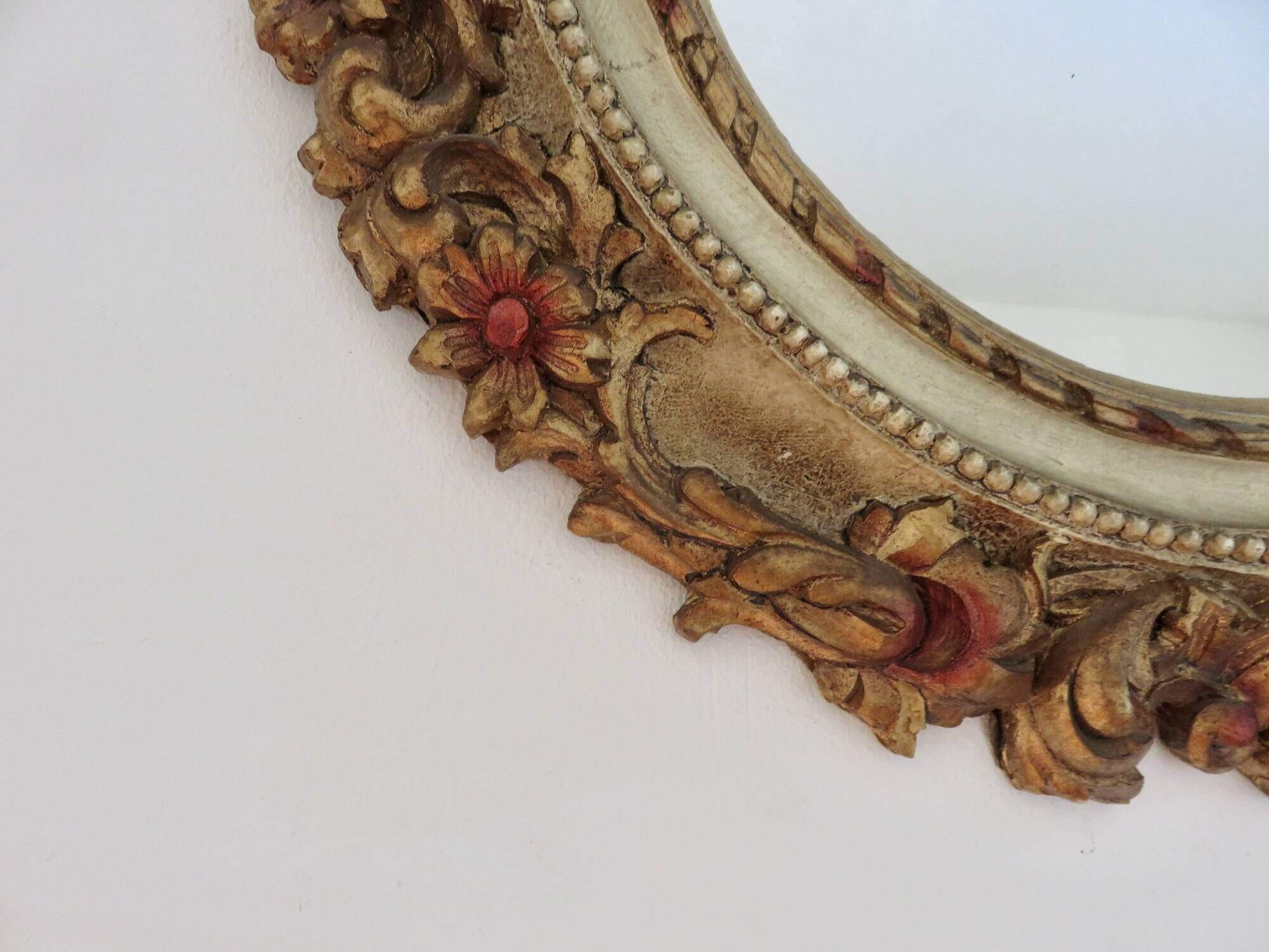 Large round wall mirror, baroque, floral pattern, rococo, 1970s