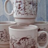 4 cups/mugs brown/beige - KilnCraft Stl England Deco hunting - vintage