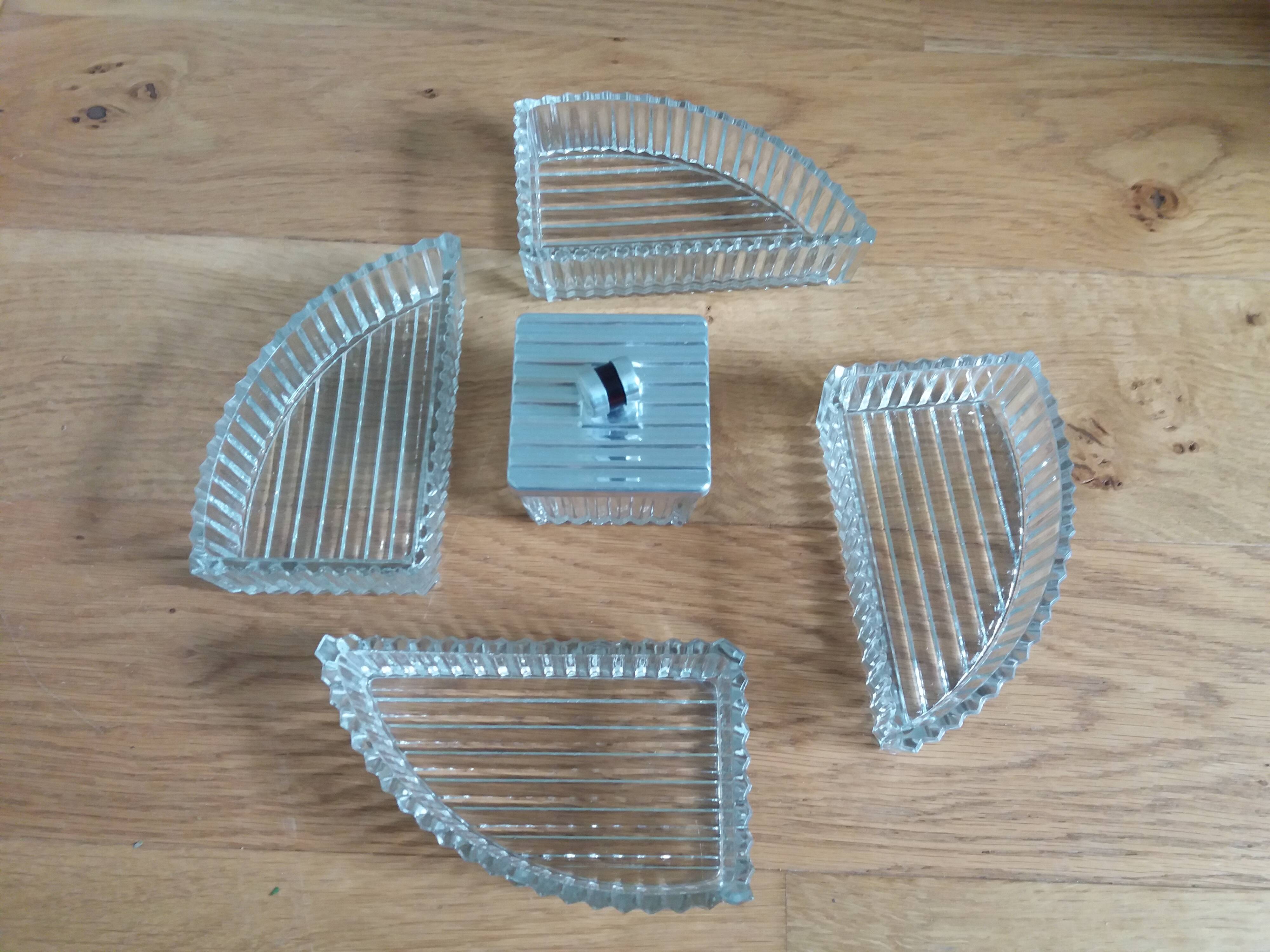 Appetizer tray with cups and Art Deco mirror tray
