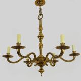 Old chandelier, suspension, light fixture with 6 bronze lights. 70s