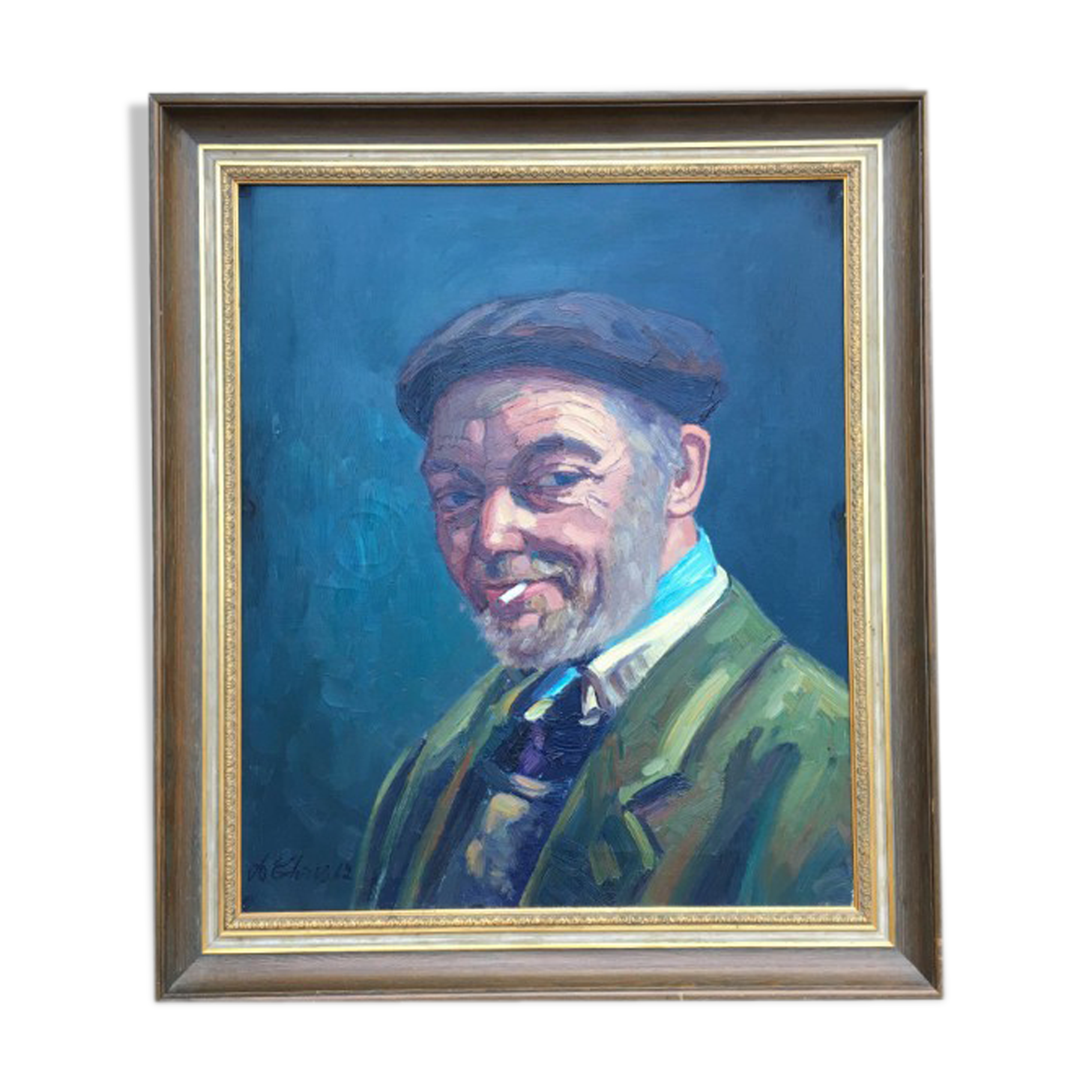 Oil on canvas french man portrait painting, signed by A. Chris, 1962