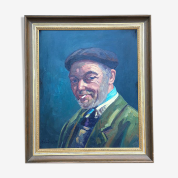 Oil on canvas french man portrait painting, signed by A. Chris, 1962