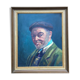 Oil on canvas french man portrait painting, signed by A. Chris, 1962