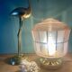 Lampe à poser globe vintage art déco en verre rose et doré